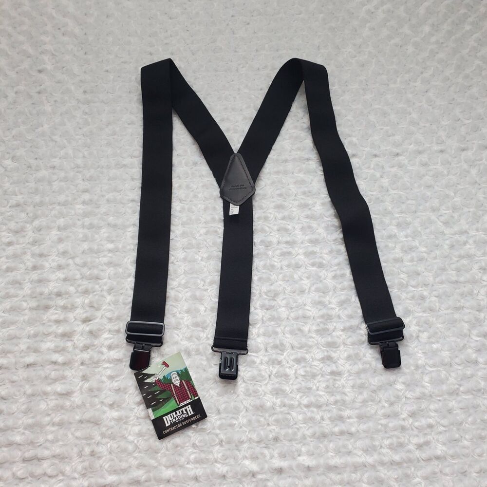 Duluth Trading Co. Y-Back Contractor Suspenders OS Black Leather NWT Mens
